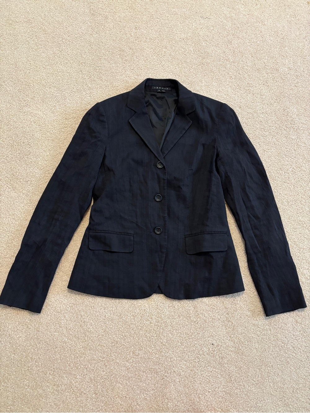 Theory Black Blue Women's Tailored Pinstriped Blazer Jacket Size 6